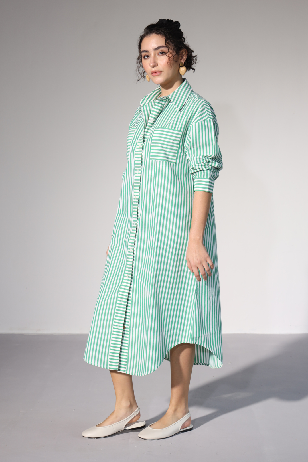 Delilah Urban Shirt Dress - Green Stripes