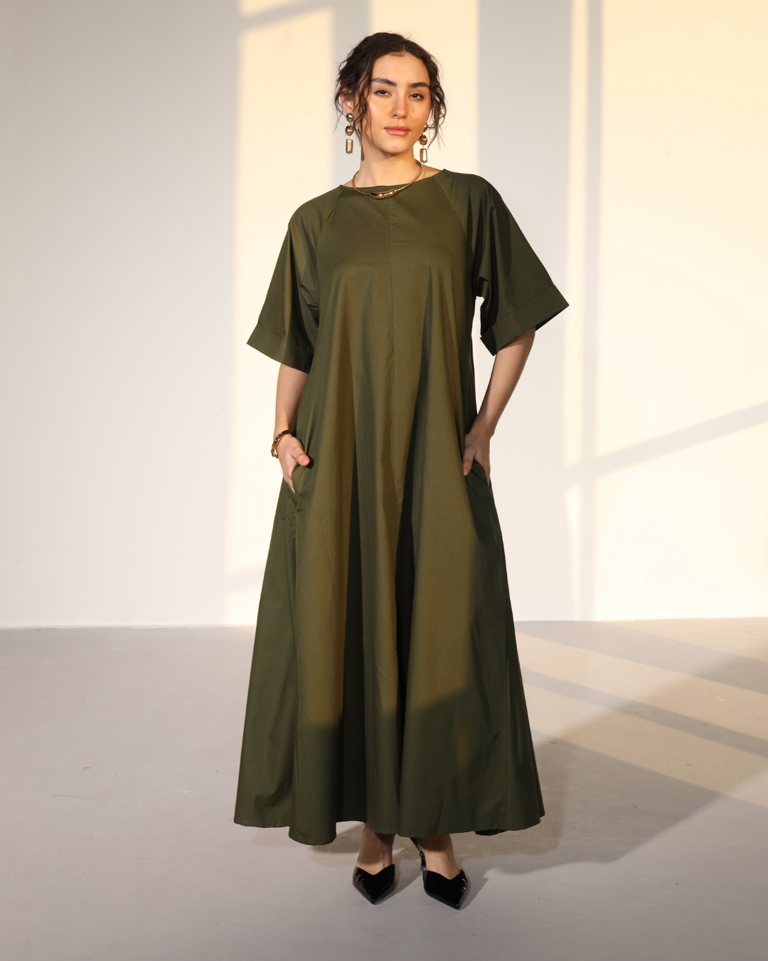 Amaxirose Flare Dress - Millitary Green