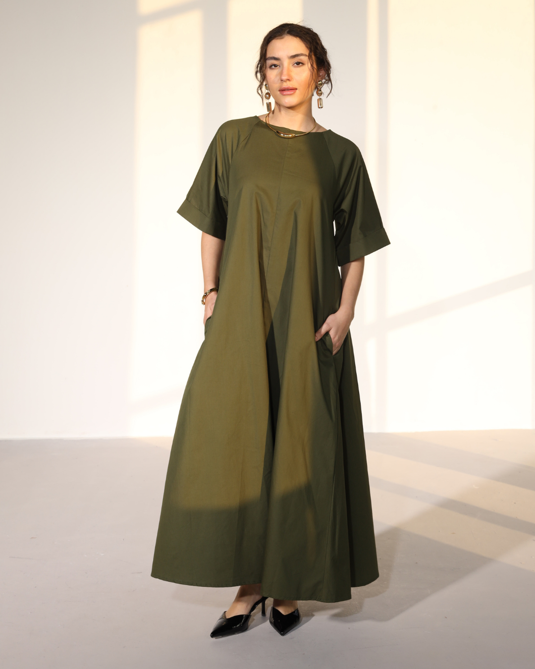 Amaxirose Flare Dress - Millitary Green