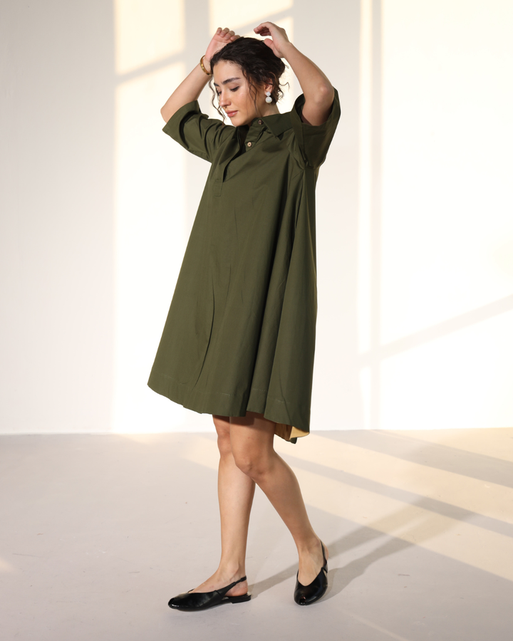 Zoe Circular Tunic Dress - Military Green
