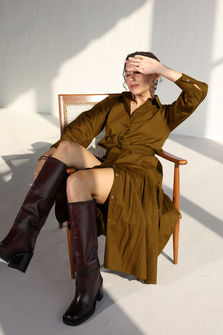 Poshmark Pleated Dress - Golden Brown