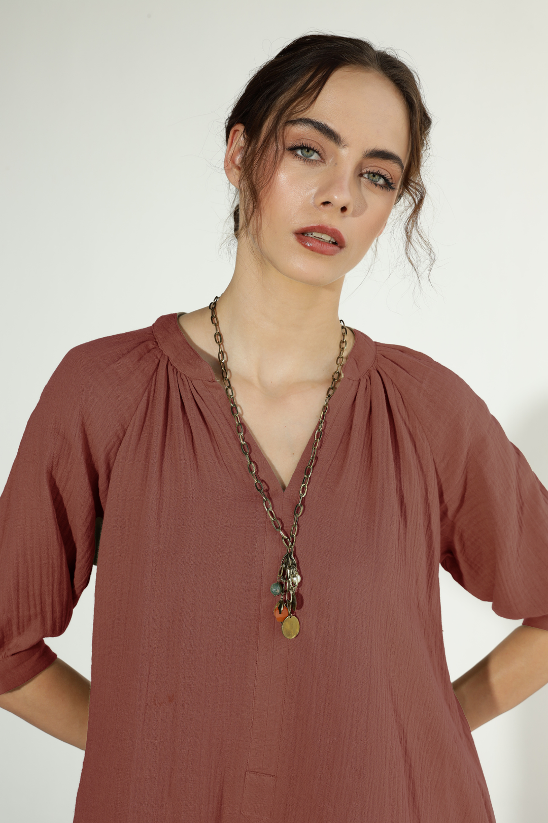 Ocean Gauze Dress - Mocha Brown