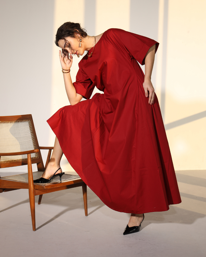 Amaxirose Flare Dress - Royal Mahroon
