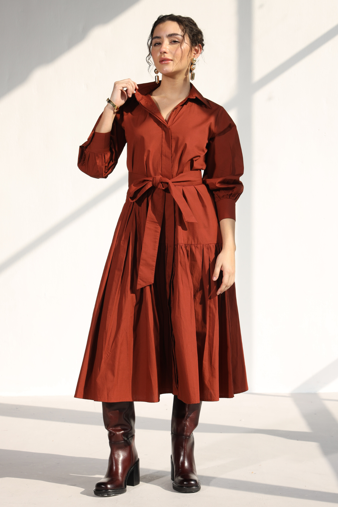 Poshmark Pleated Dress - Rust