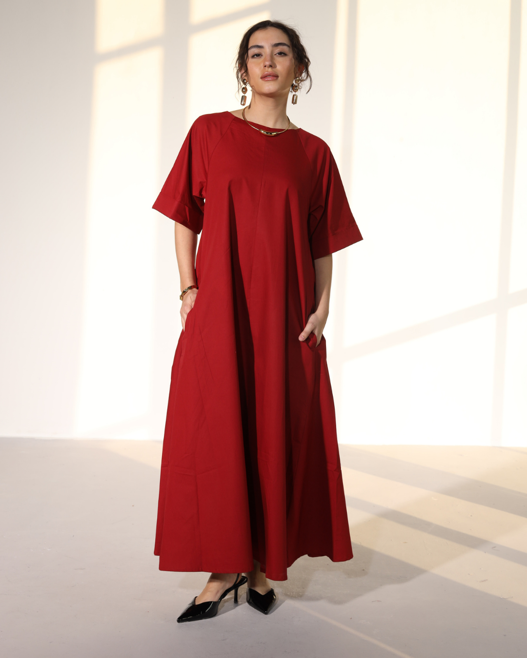 Amaxirose Flare Dress - Royal Mahroon