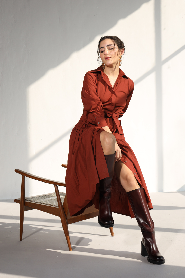 Poshmark Pleated Dress - Rust