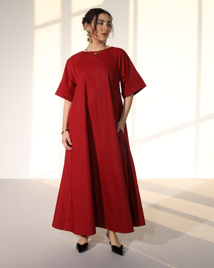 Amaxirose Flare Dress - Royal Mahroon