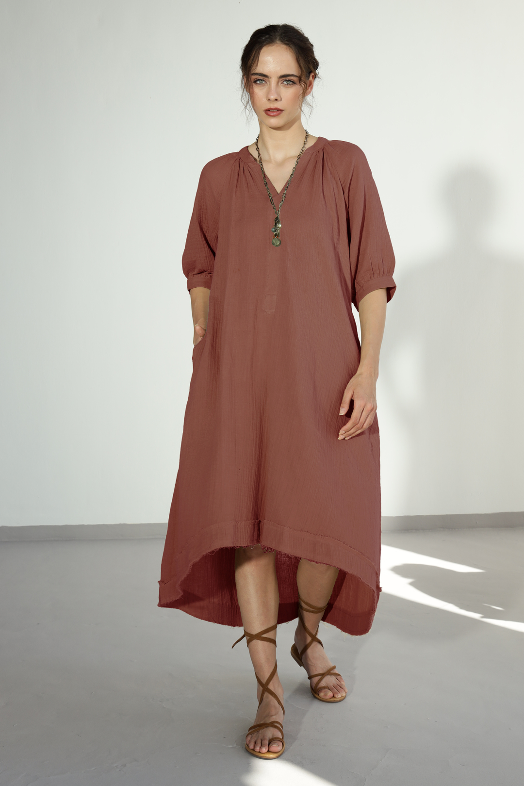 Ocean Gauze Dress - Mocha Brown