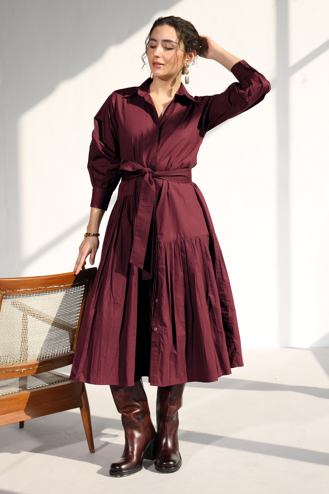 wine pleated dress Emma Wine Pleated Midi Dress