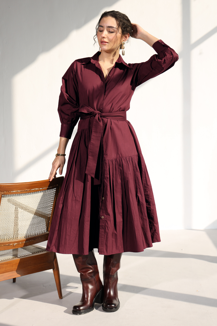 Poshmark Pleated Dress - Wine