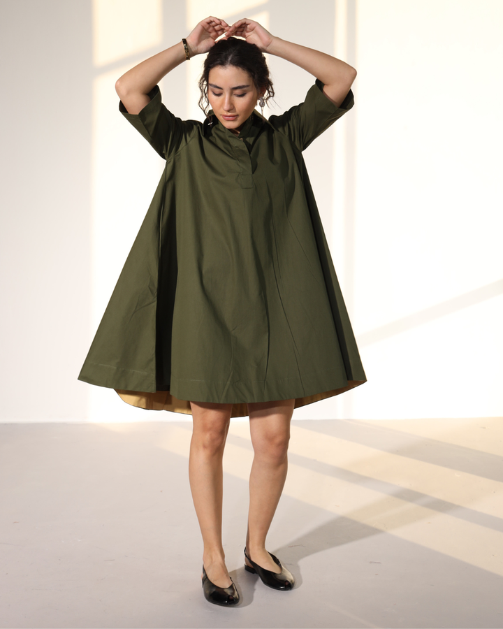 Zoe Circular Tunic Dress - Military Green