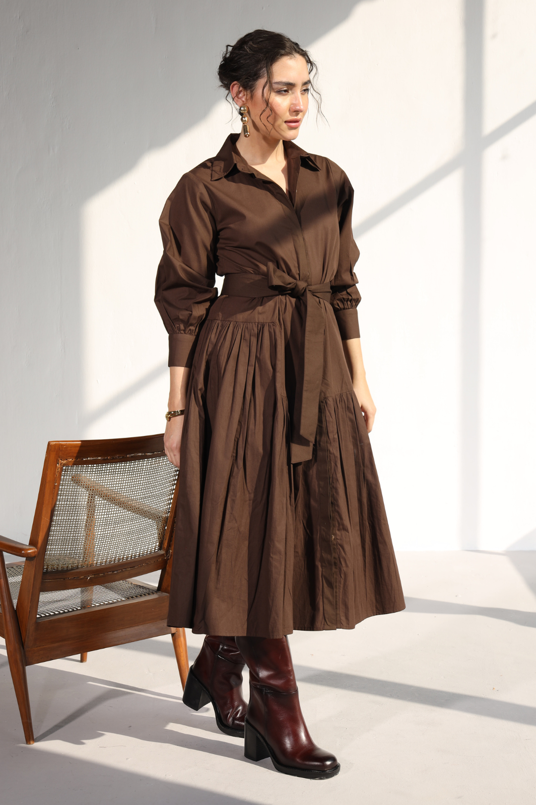 Poshmark Pleated Dress - Cacao Brown