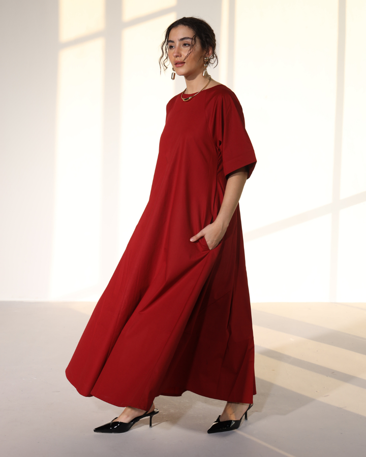 Amaxirose Flare Dress - Royal Mahroon