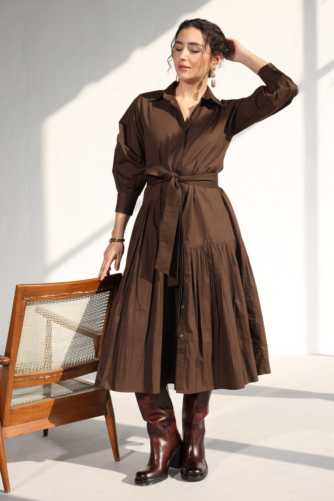 Poshmark Pleated Dress - Cacao Brown