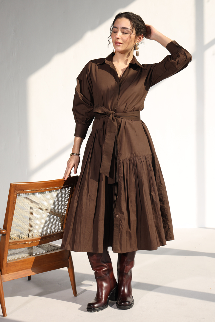 Poshmark Pleated Dress - Cacao Brown