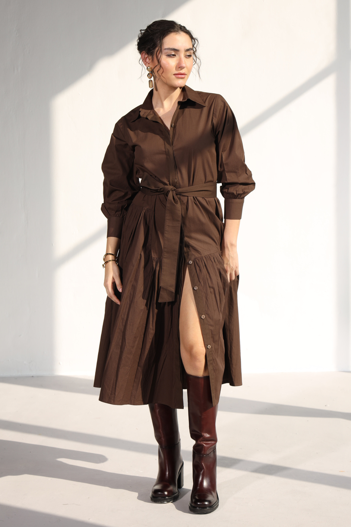 Poshmark Pleated Dress - Cacao Brown