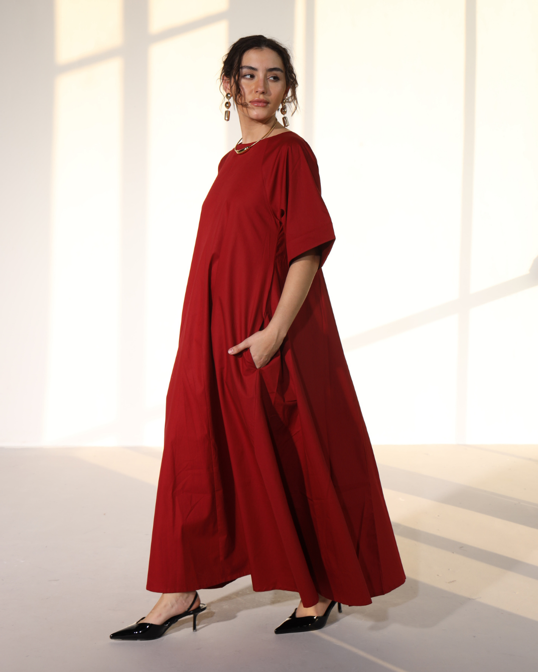 Amaxirose Flare Dress - Royal Mahroon