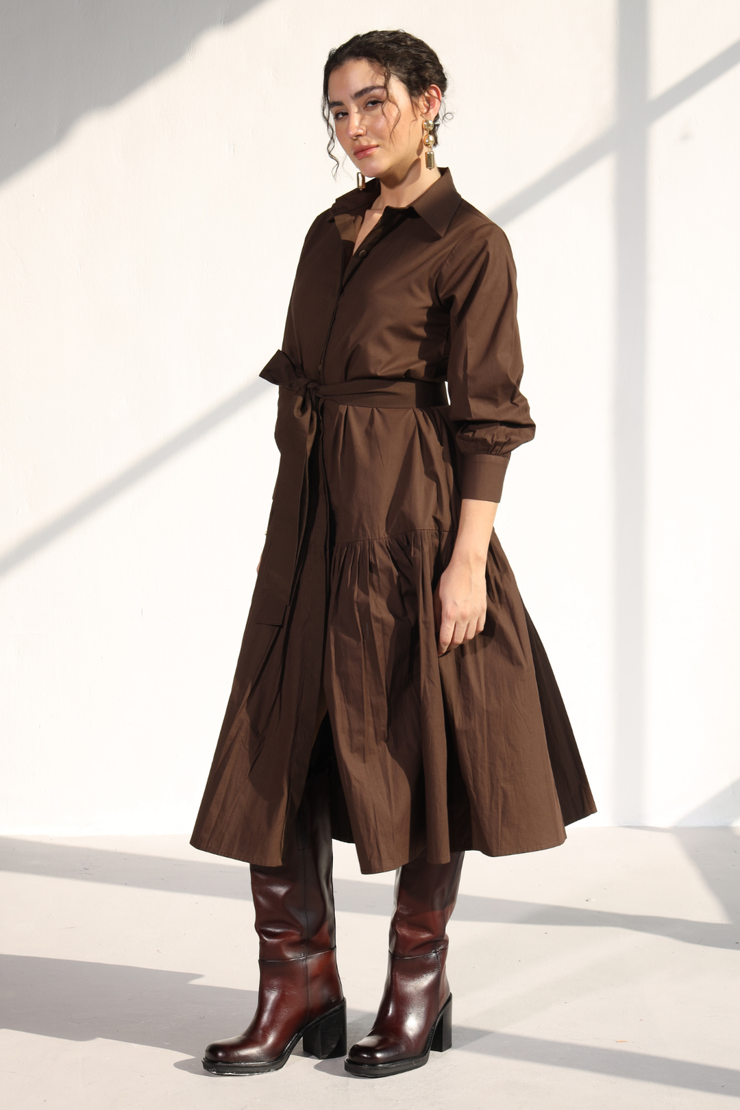Poshmark Pleated Dress - Cacao Brown
