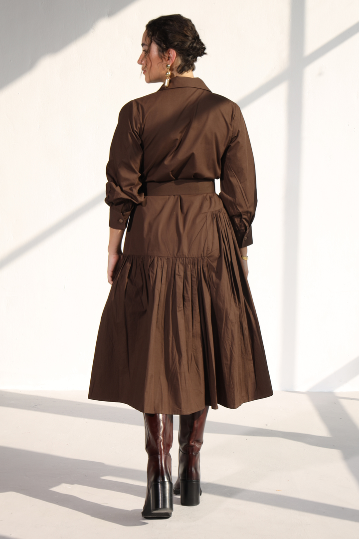 Poshmark Pleated Dress - Cacao Brown