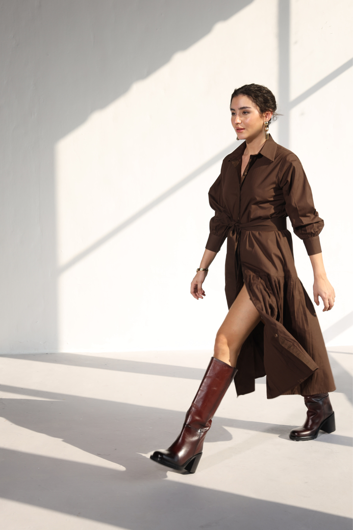 Poshmark Pleated Dress - Cacao Brown