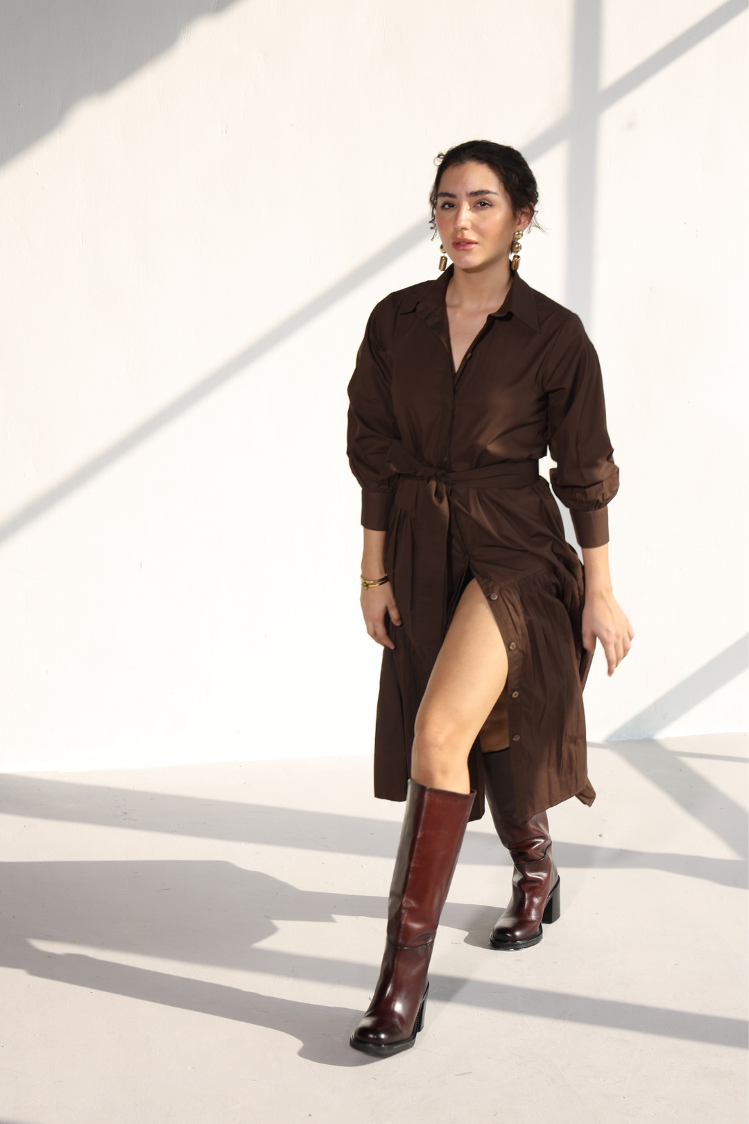 Poshmark Pleated Dress - Cacao Brown