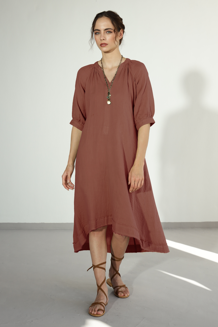 Ocean Gauze Dress - Mocha Brown