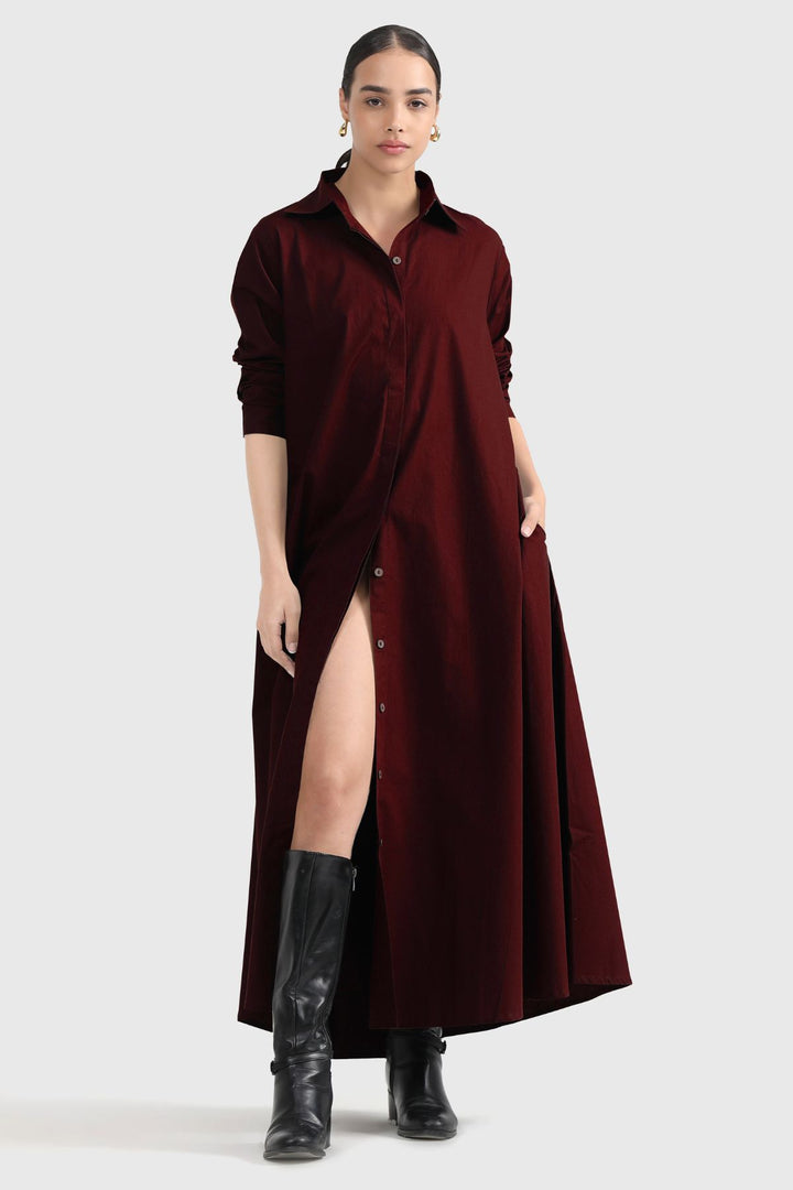 Massimo Shirt Dress - Wine Sangria