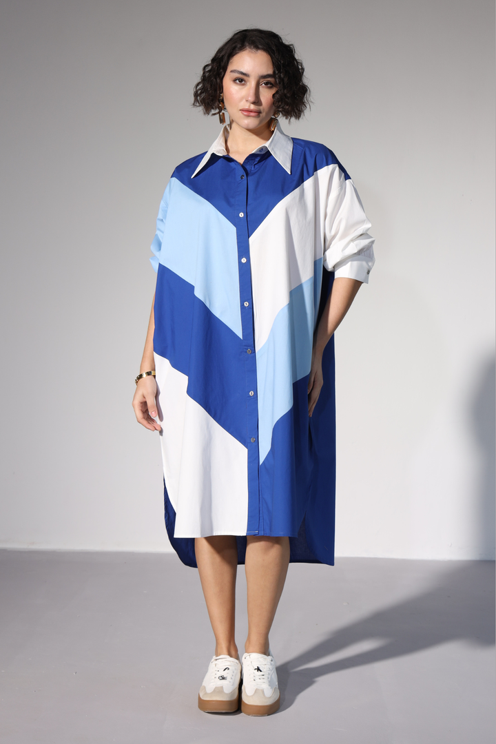Lazy Sewciety Shirt Dress - Royal Blue