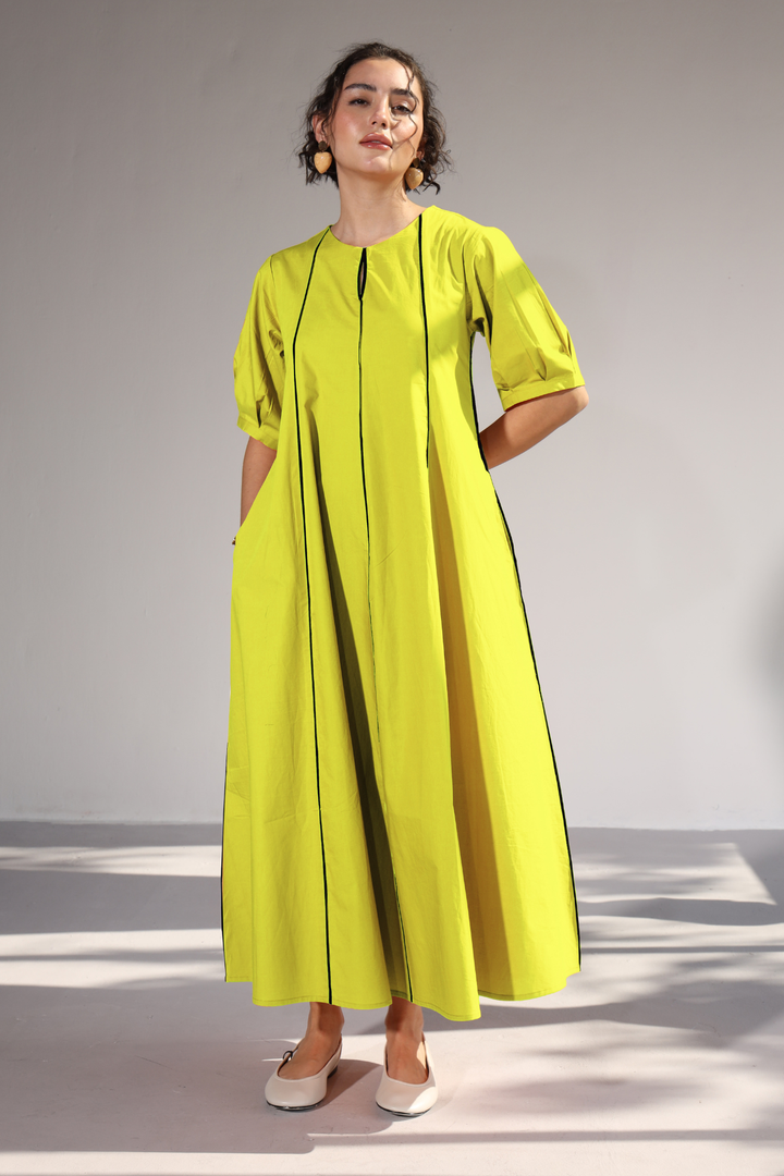 Sunlit Pannel Dress - Lime Light Green