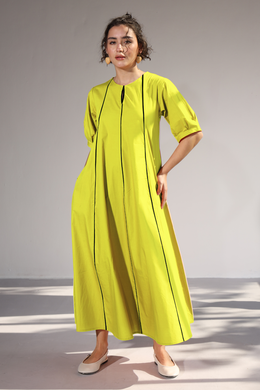 Sunlit Pannel Dress - Lime Light Green