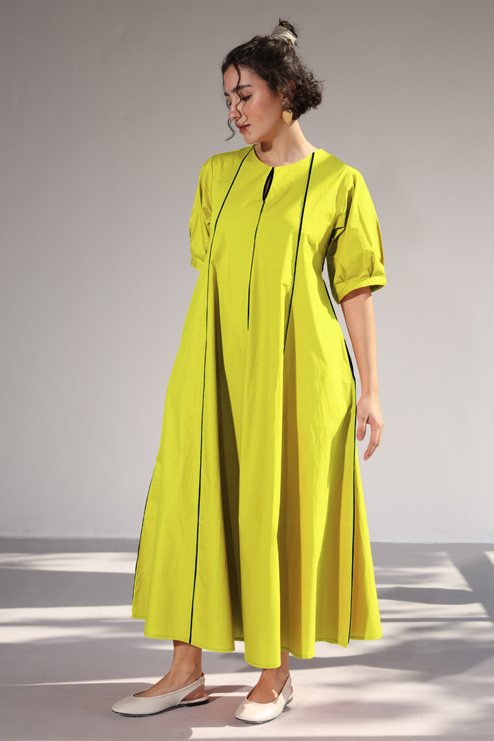 Sunlit Pannel Dress - Lime Light Green