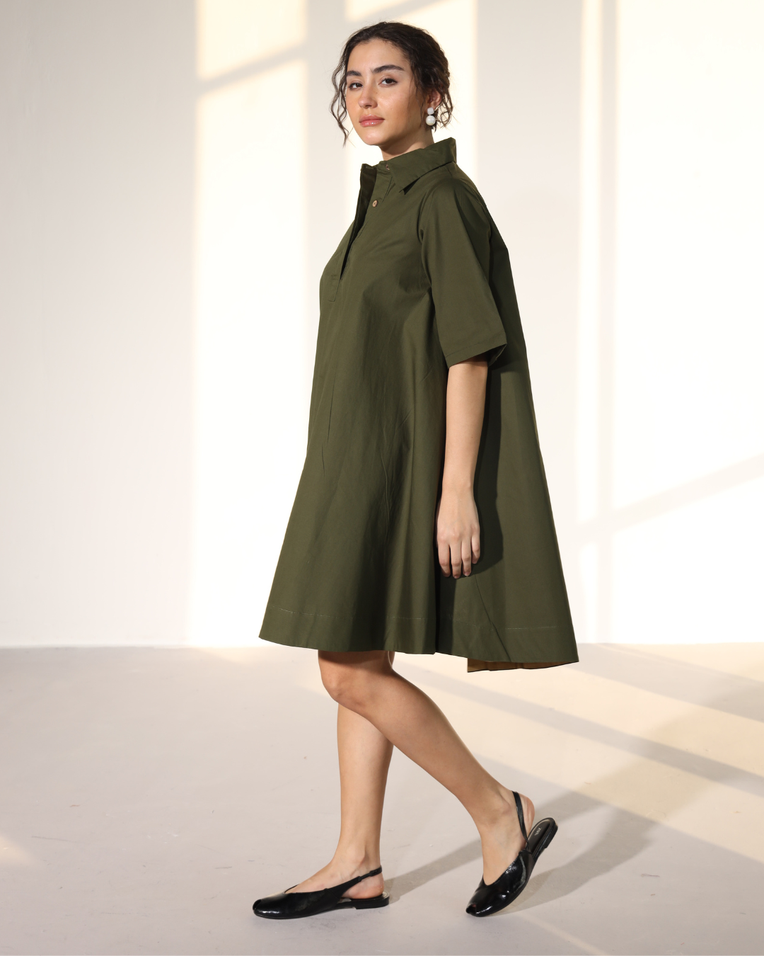 Zoe Circular Tunic Dress - Military Green