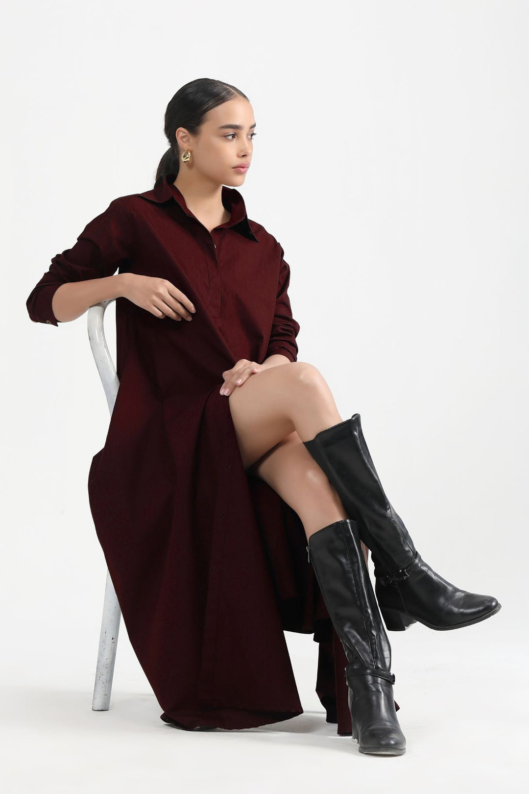Massimo Shirt Dress - Wine Sangria