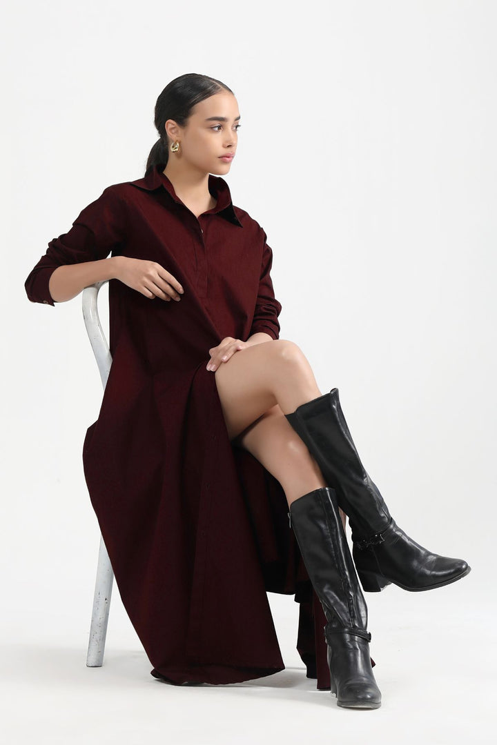 Massimo Shirt Dress - Wine Sangria