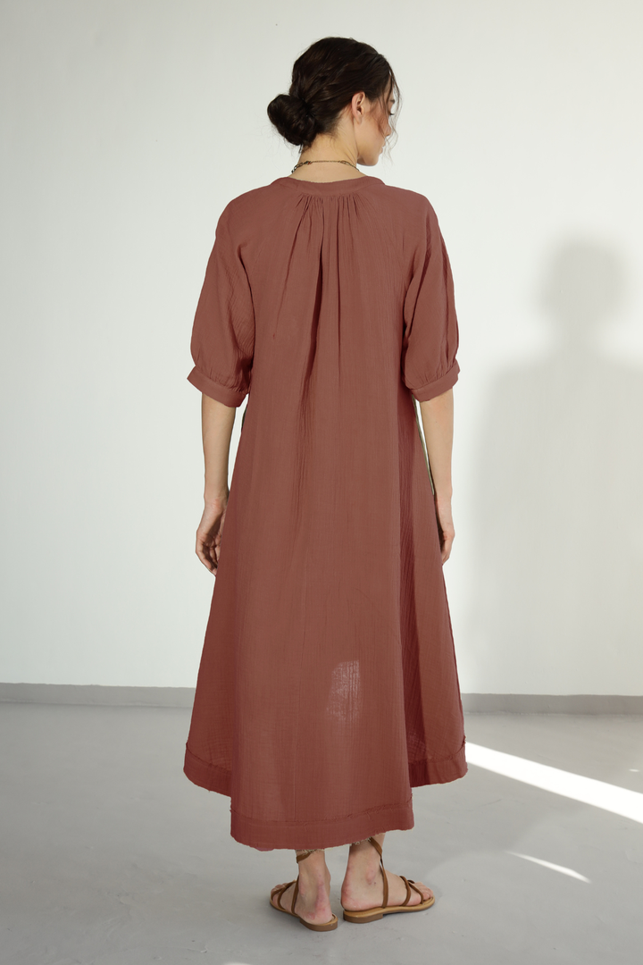 Ocean Gauze Dress - Mocha Brown
