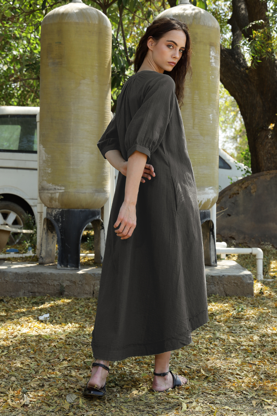 Ocean Gauze Dress - Carbon Grey