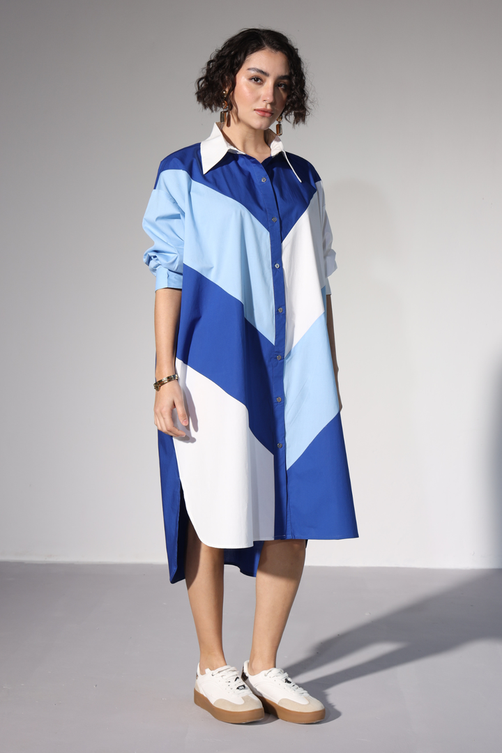 Lazy Sewciety Shirt Dress - Royal Blue