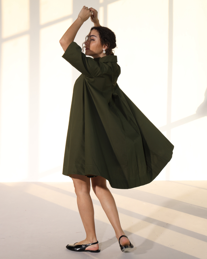 Zoe Circular Tunic Dress - Military Green
