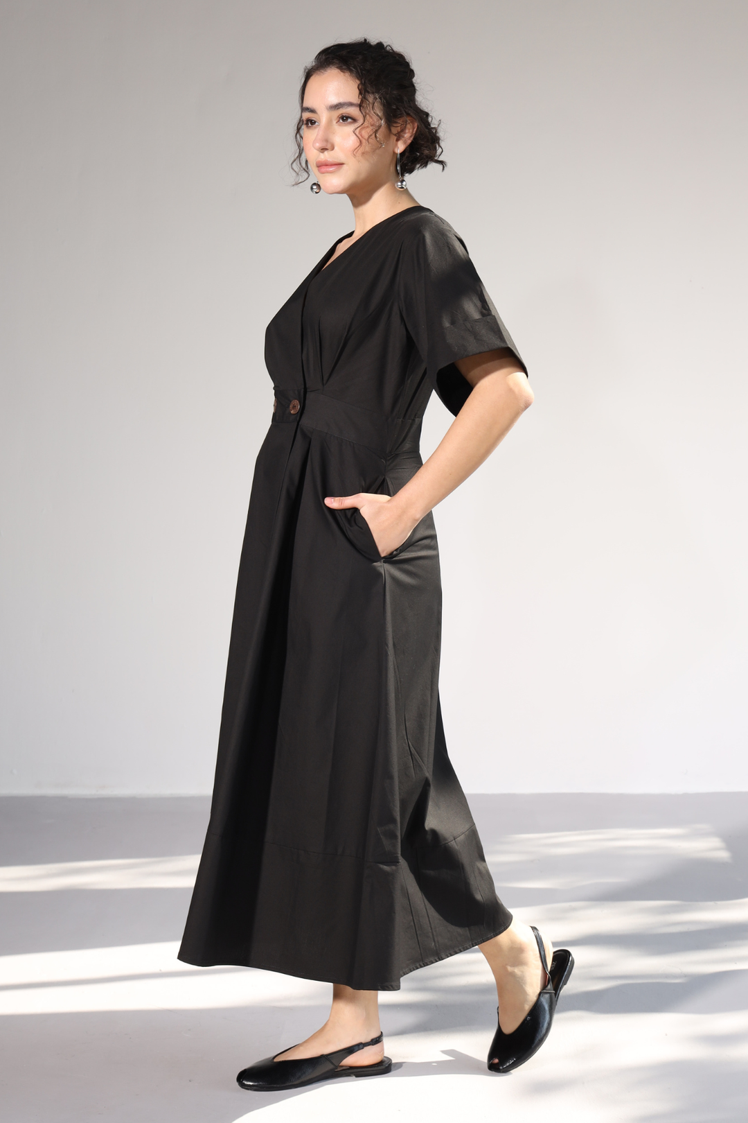 Emilia Pocket Dress - Charcoal Black