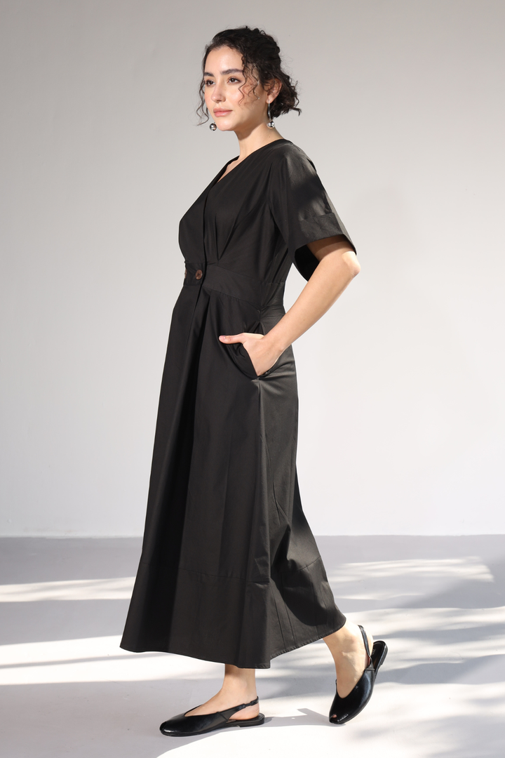 Emilia Pocket Dress - Charcoal Black