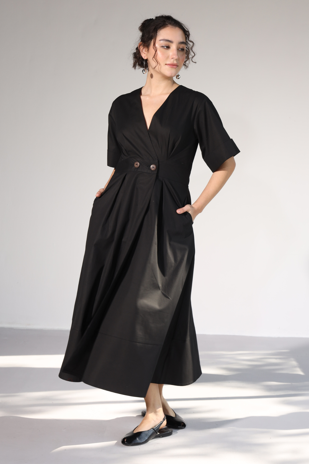 Emilia Pocket Dress - Charcoal Black