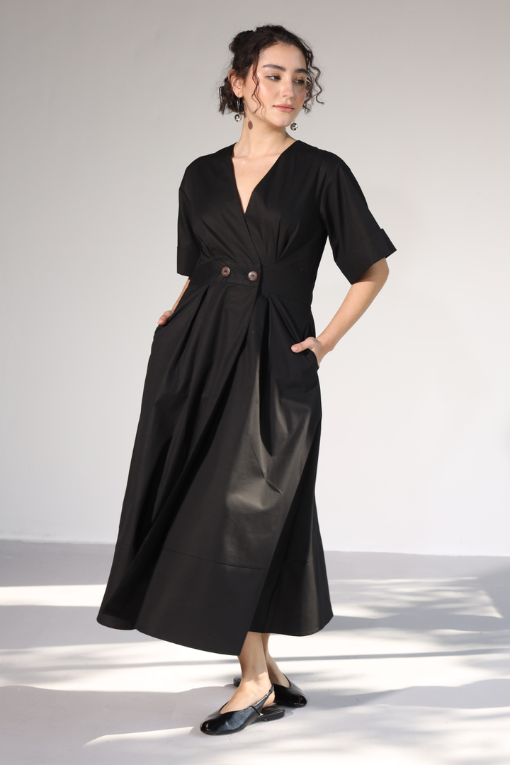 Emilia Pocket Dress - Charcoal Black