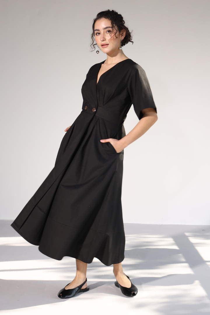 Emilia Pocket Dress - Charcoal Black