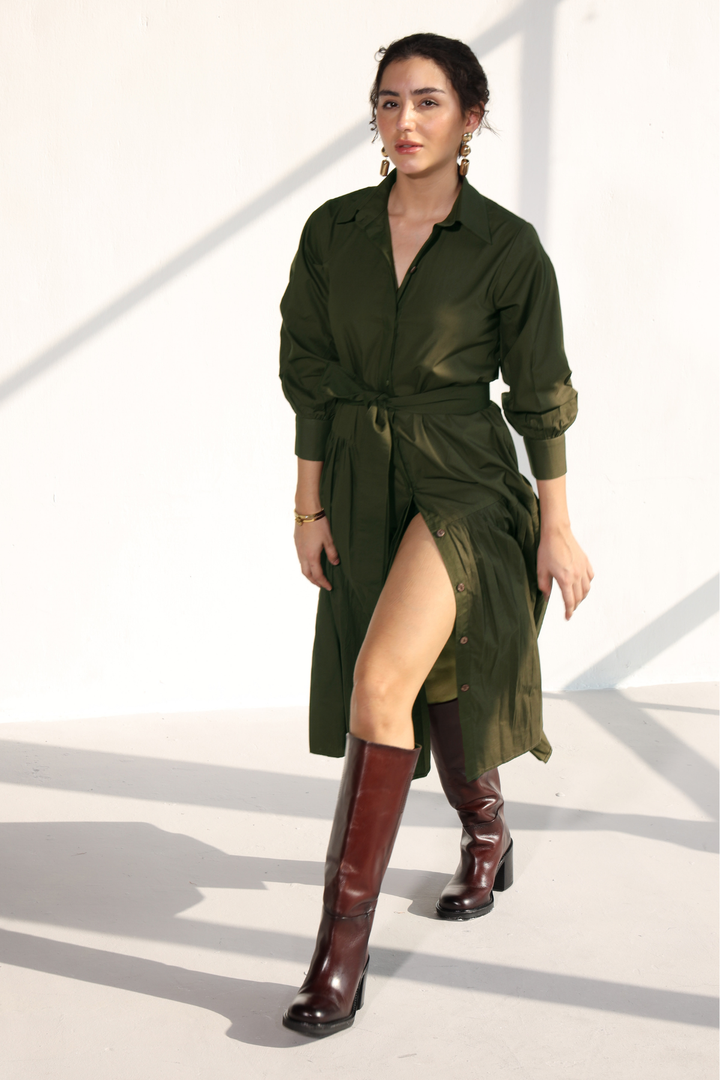 Poshmark Pleated Dress - Millitary Green