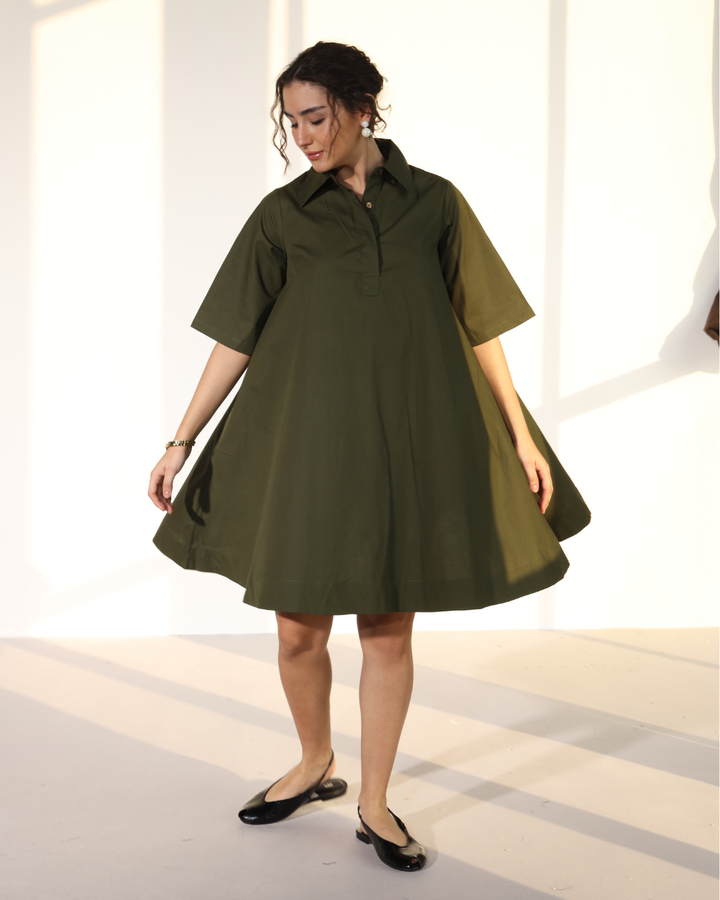 Zoe Circular Tunic Dress - Military Green