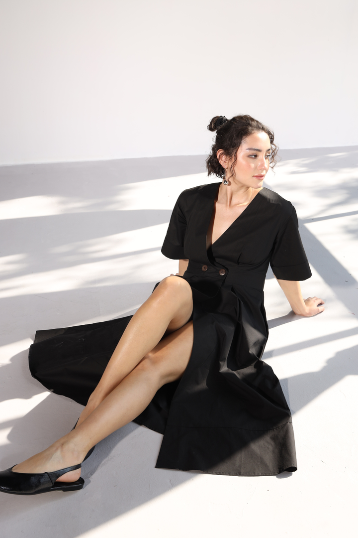 Emilia Pocket Dress - Charcoal Black