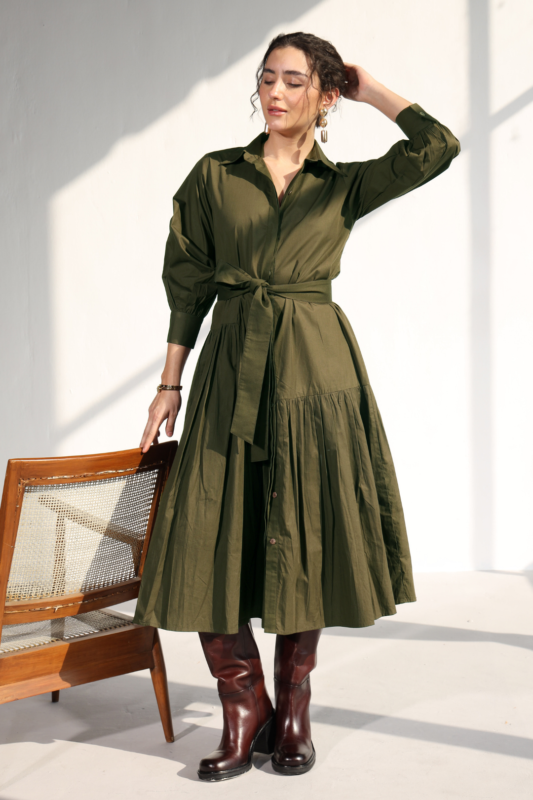 Poshmark Pleated Dress - Millitary Green