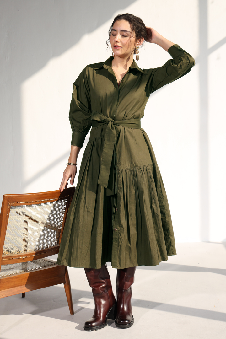 Poshmark Pleated Dress - Millitary Green
