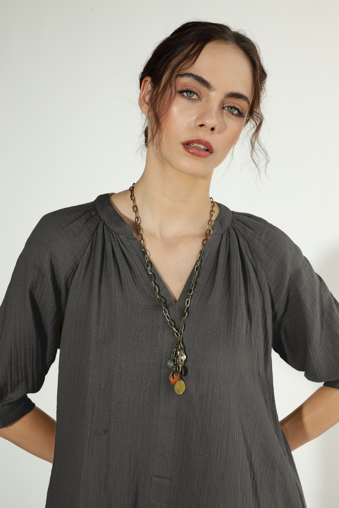 Ocean Gauze Dress - Carbon Grey