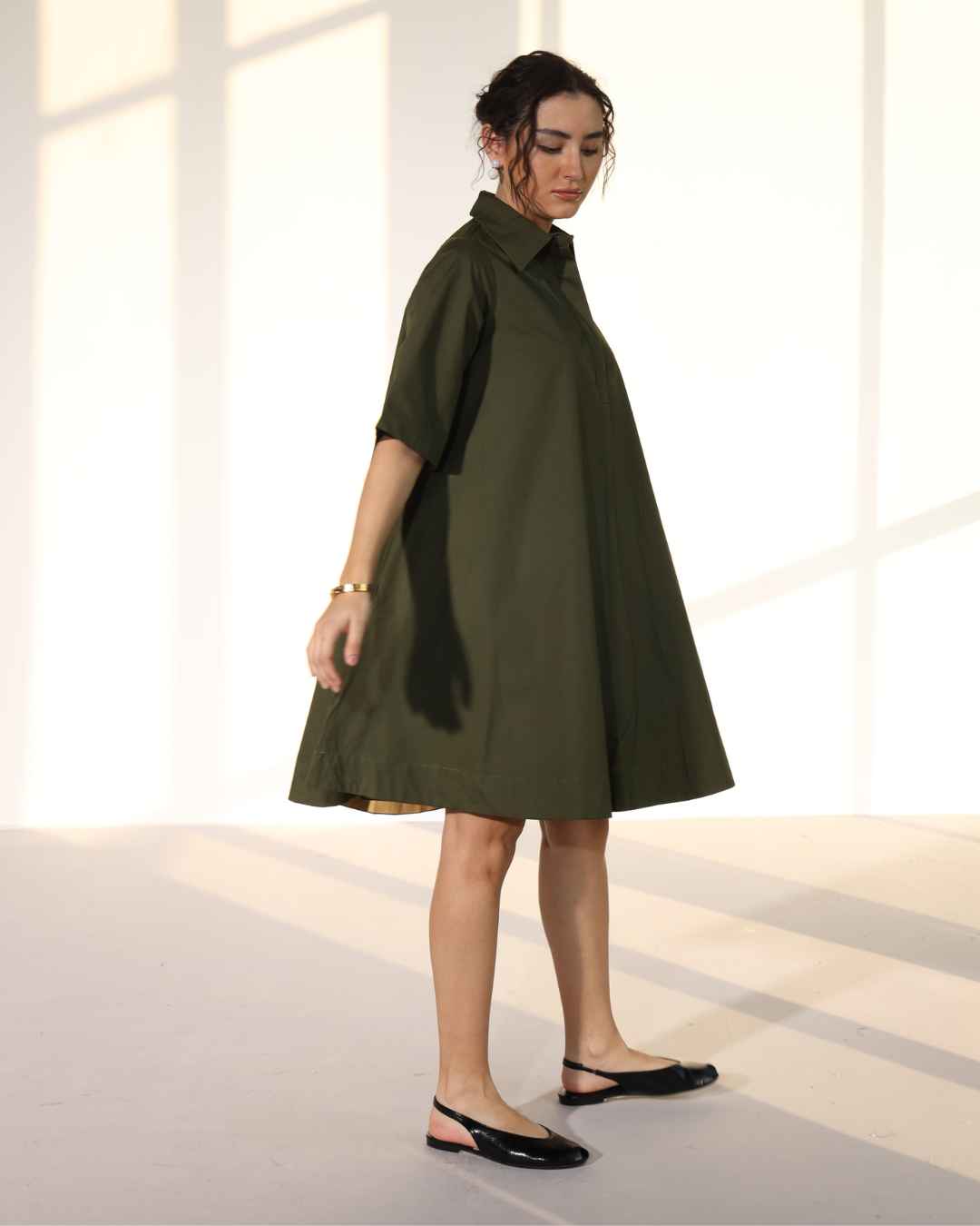 Zoe Circular Tunic Dress - Military Green